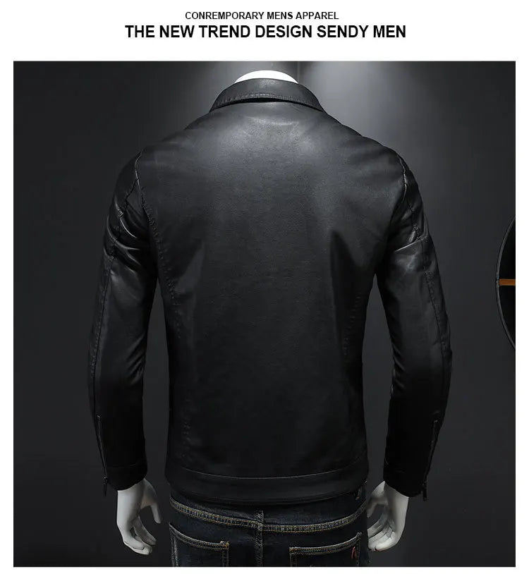 Men’s PU Leather Motorcycle Jacket – Oversized Winter Waterproof Riding Coat