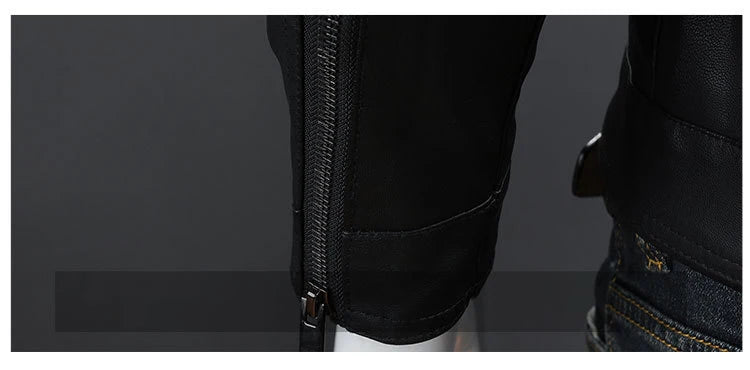 Men’s PU Leather Motorcycle Jacket – Oversized Winter Waterproof Riding Coat
