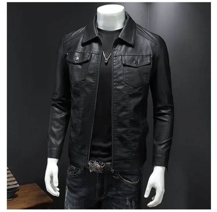 Men’s PU Leather Motorcycle Jacket – Oversized Winter Waterproof Riding Coat