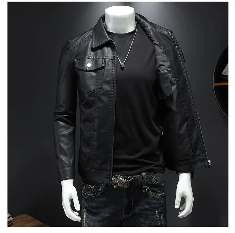 Men’s PU Leather Motorcycle Jacket – Oversized Winter Waterproof Riding Coat