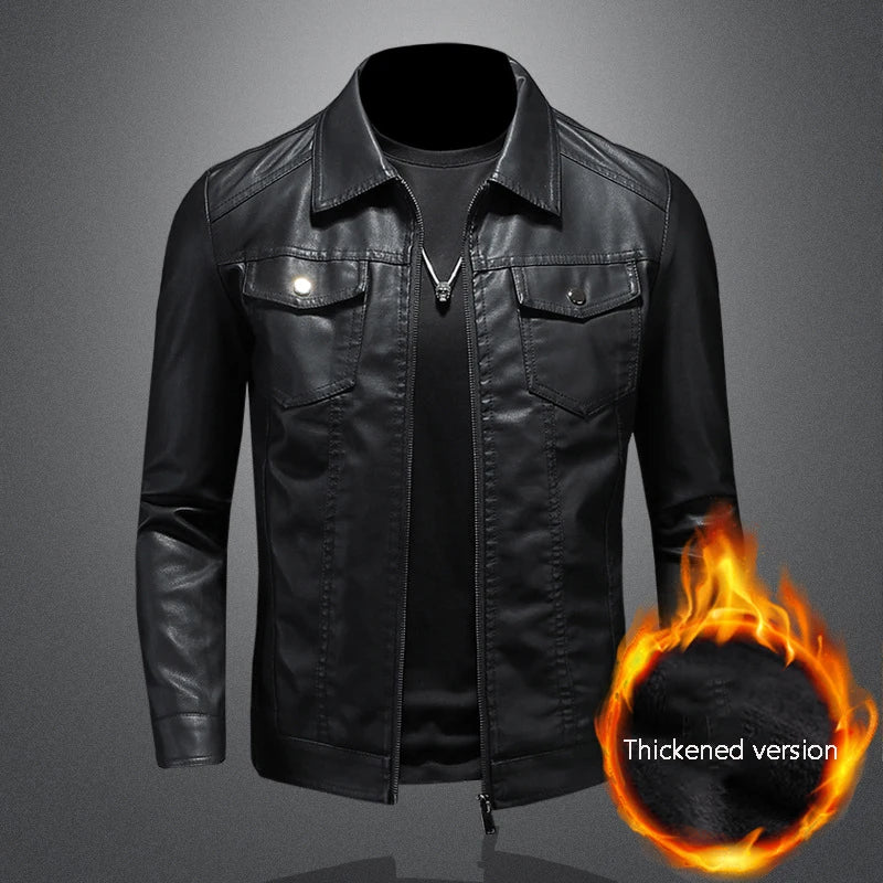 Men’s PU Leather Motorcycle Jacket – Oversized Winter Waterproof Riding Coat