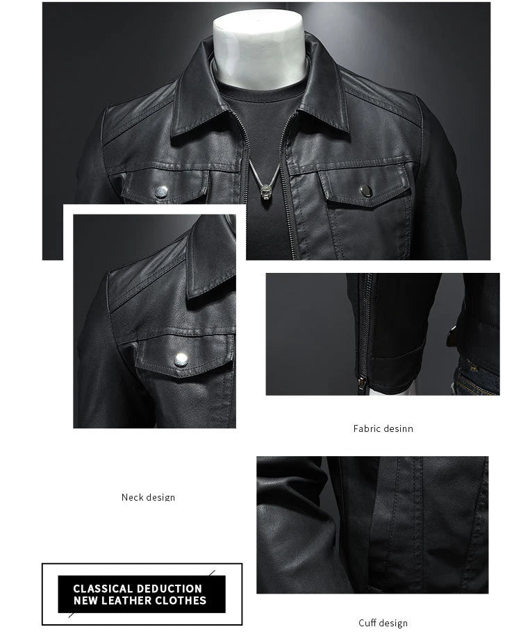 Men’s PU Leather Motorcycle Jacket – Oversized Winter Waterproof Riding Coat