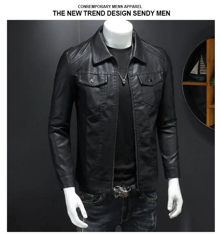 Men’s PU Leather Motorcycle Jacket – Oversized Winter Waterproof Riding Coat