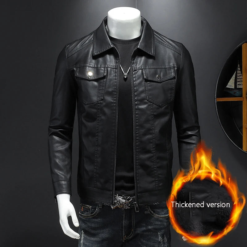 Men’s PU Leather Motorcycle Jacket – Oversized Winter Waterproof Riding Coat