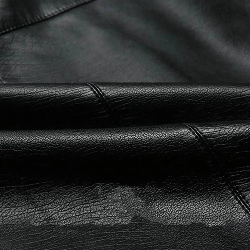 Men’s Faux Leather Motorcycle Jacket – Stand Collar, Warm Lining, Windproof Autumn Coat