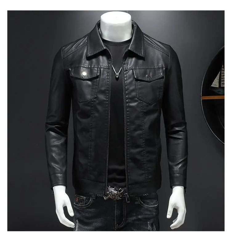 Men’s PU Leather Motorcycle Jacket – Oversized Winter Waterproof Riding Coat