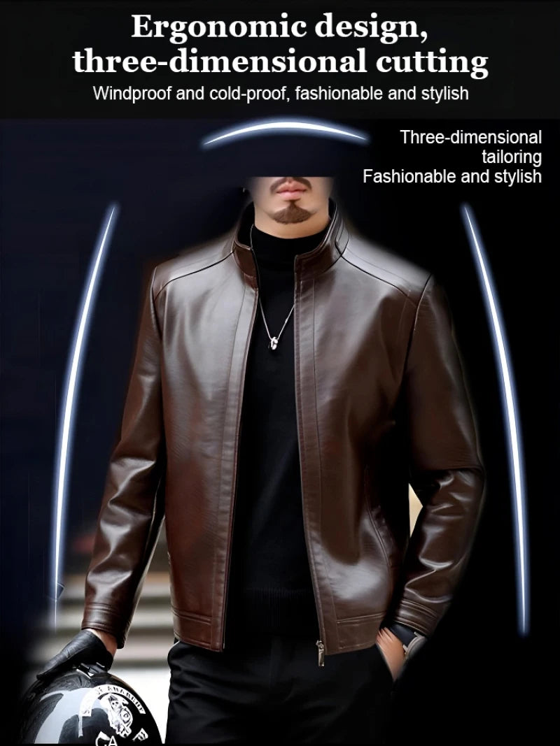 Men’s PU Leather Jacket | Slim Fit Motorcycle & Casual Standing Collar Coat – Spring & Autumn Fashion