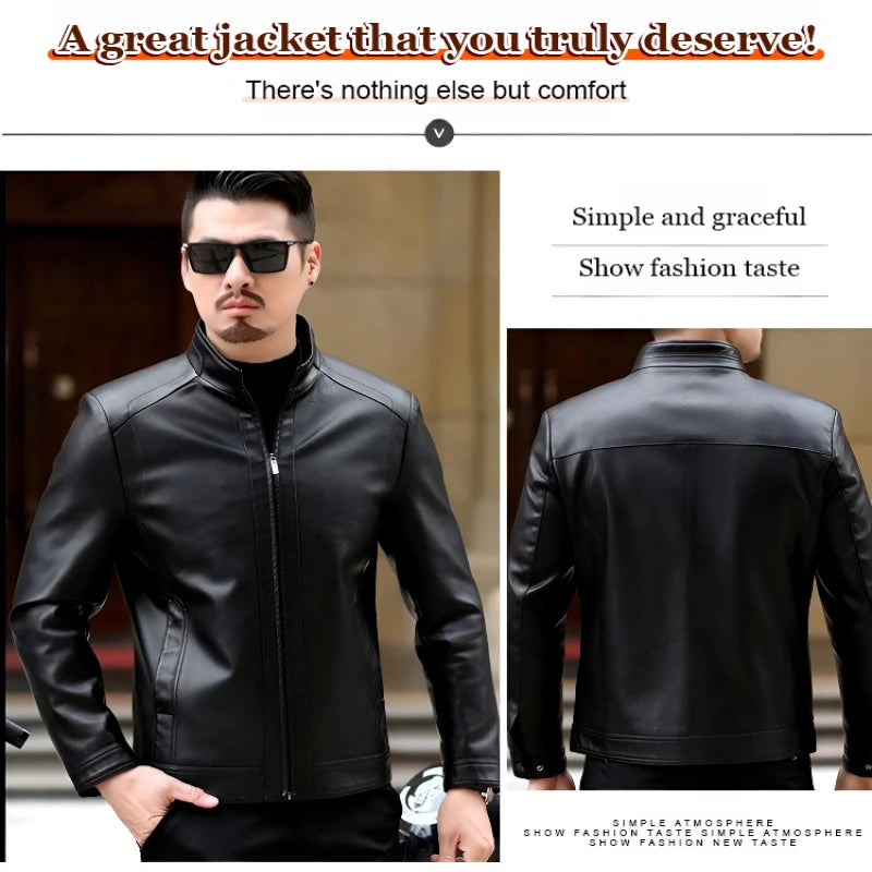 Men’s PU Leather Jacket | Slim Fit Motorcycle & Casual Standing Collar Coat – Spring & Autumn Fashion