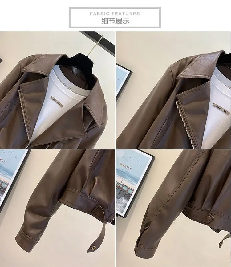 Women’s PU Leather Jacket 2025 | European Short Slim Fit Lapel Coat