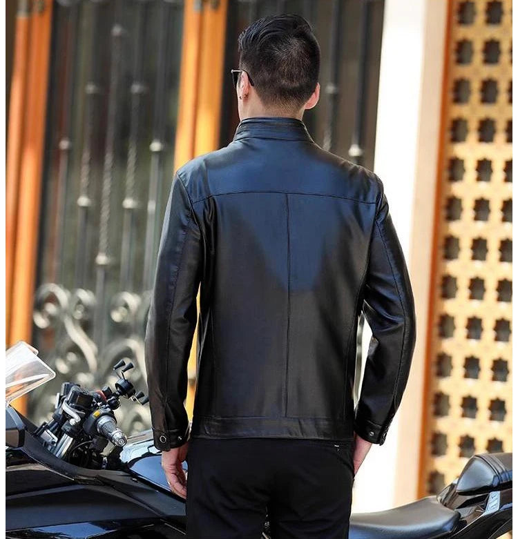 Men’s PU Leather Jacket | Slim Fit Motorcycle & Casual Standing Collar Coat – Spring & Autumn Fashion