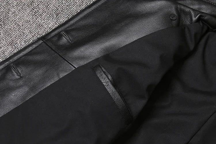 Men’s Genuine Leather Cowhide Jacket | Mid-Length Slim Fit Double-Breasted Windbreaker