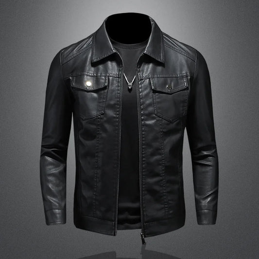 Men’s PU Leather Motorcycle Jacket – Oversized Winter Waterproof Riding Coat