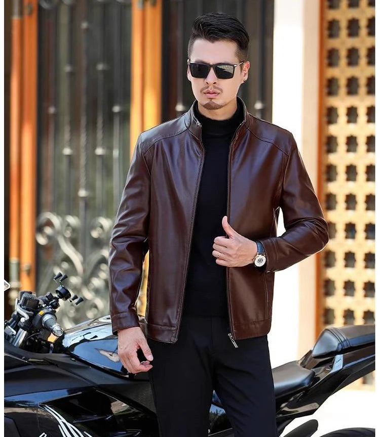 Men’s PU Leather Jacket | Slim Fit Motorcycle & Casual Standing Collar Coat – Spring & Autumn Fashion