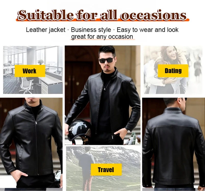 Men’s PU Leather Jacket | Slim Fit Motorcycle & Casual Standing Collar Coat – Spring & Autumn Fashion