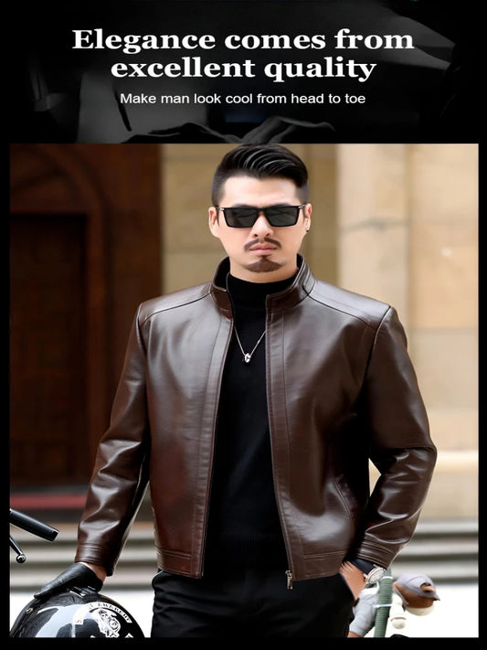Men’s PU Leather Jacket | Slim Fit Motorcycle & Casual Standing Collar Coat – Spring & Autumn Fashion