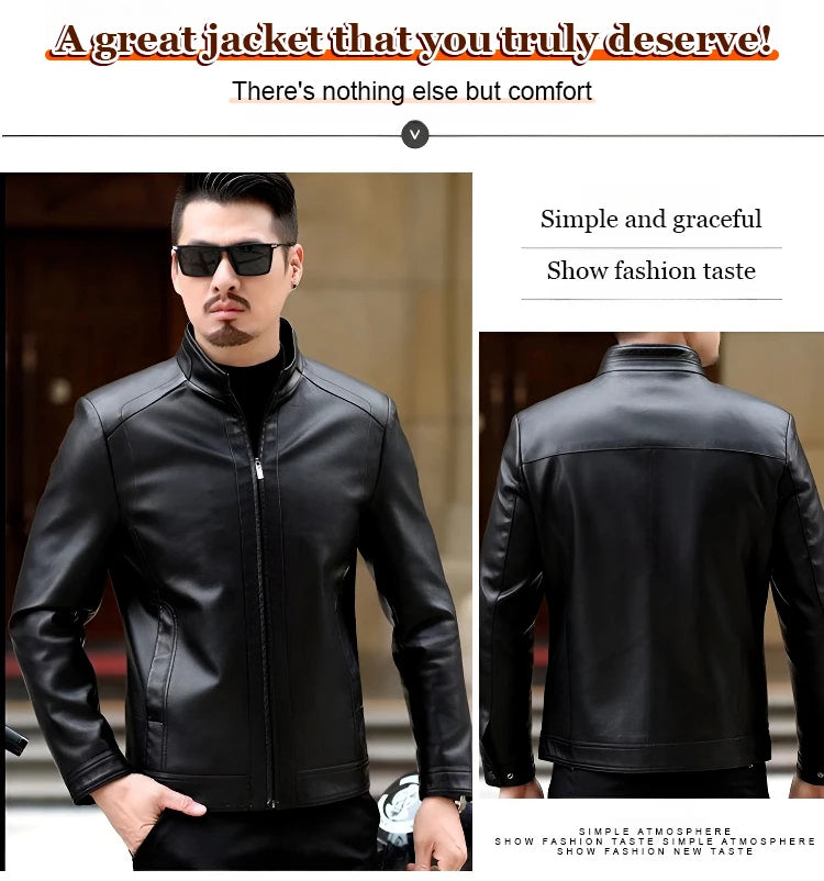 Men’s PU Leather Jacket | Slim Fit Motorcycle & Casual Standing Collar Coat – Spring & Autumn Fashion