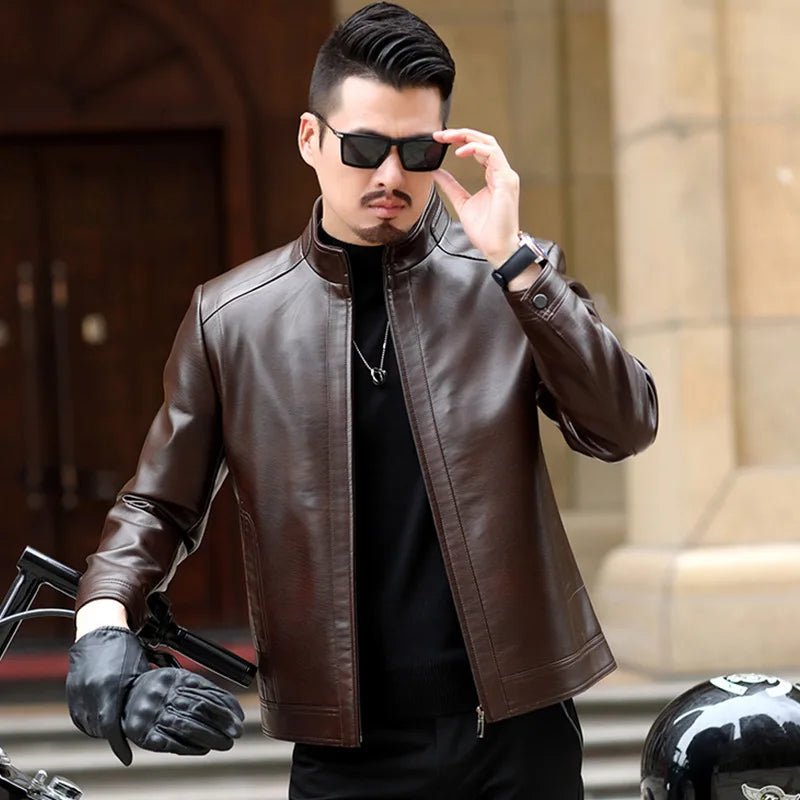 Men’s PU Leather Jacket | Slim Fit Motorcycle & Casual Standing Collar Coat – Spring & Autumn Fashion