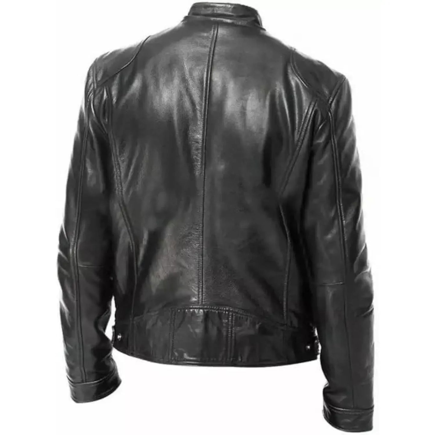 Men’s Faux Leather Cafe Racer Jacket – Slim Fit Retro Motorcycle Coat
