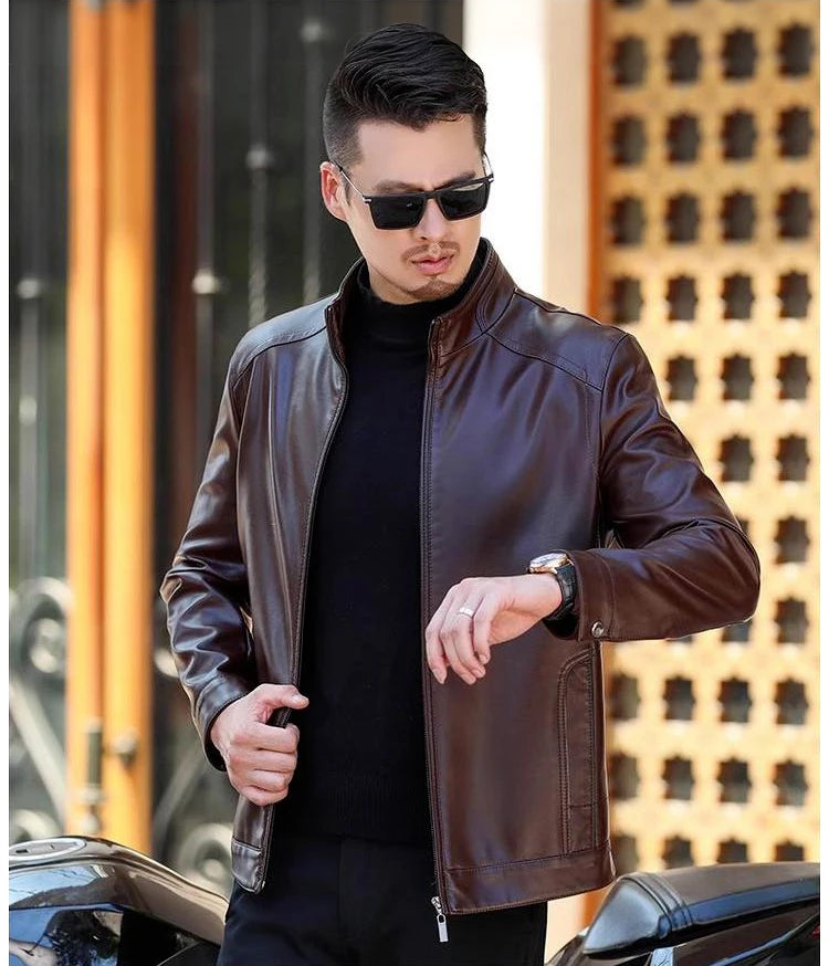 Men’s PU Leather Jacket | Slim Fit Motorcycle & Casual Standing Collar Coat – Spring & Autumn Fashion