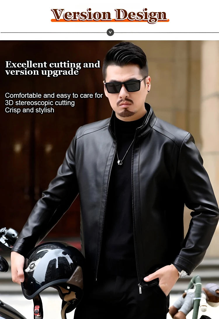 Men’s PU Leather Jacket | Slim Fit Motorcycle & Casual Standing Collar Coat – Spring & Autumn Fashion