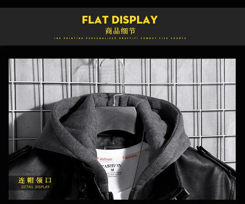 Men’s Hooded PU Leather Jacket – Winter Warm Motorcycle Coat, Harajuku Streetwear, Teen Fashion