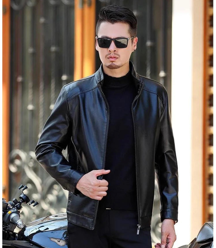 Men’s PU Leather Jacket | Slim Fit Motorcycle & Casual Standing Collar Coat – Spring & Autumn Fashion