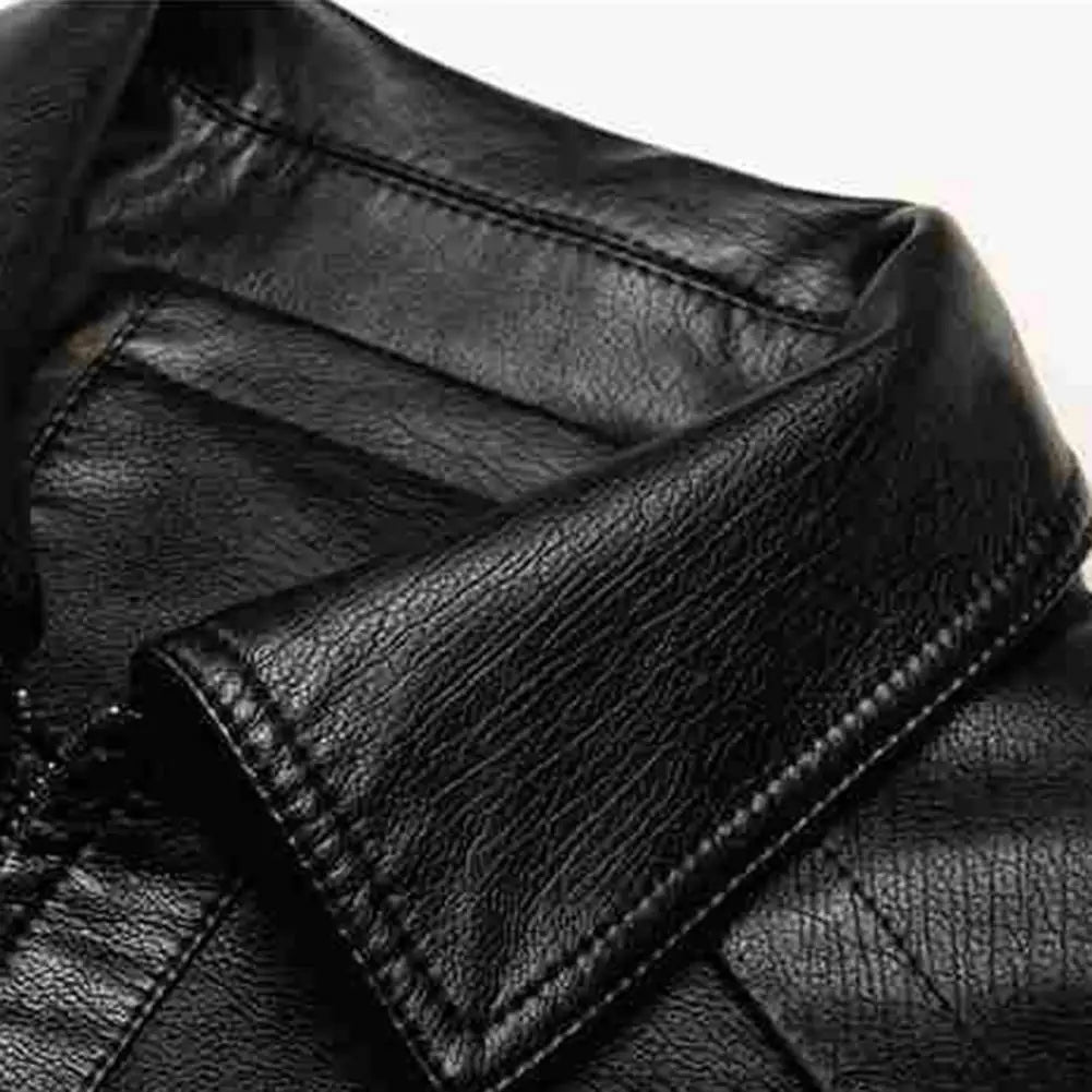 Men’s Faux Leather Motorcycle Jacket – Stand Collar, Warm Lining, Windproof Autumn Coat
