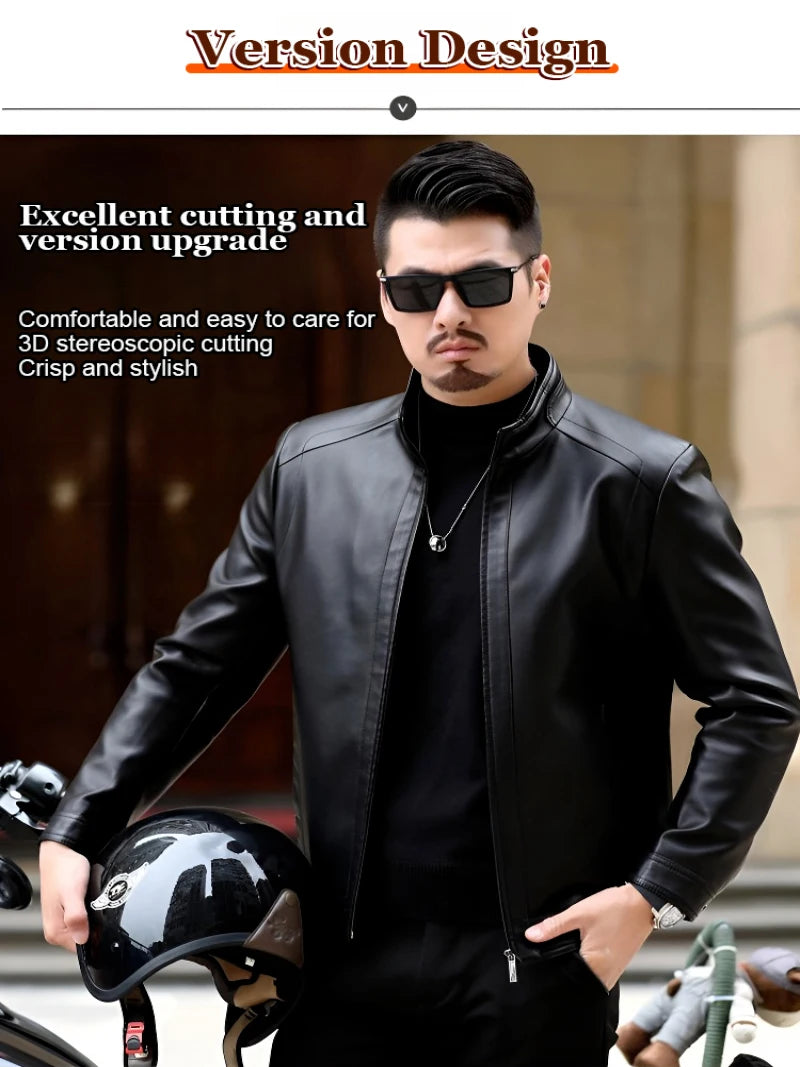 Men’s PU Leather Jacket | Slim Fit Motorcycle & Casual Standing Collar Coat – Spring & Autumn Fashion